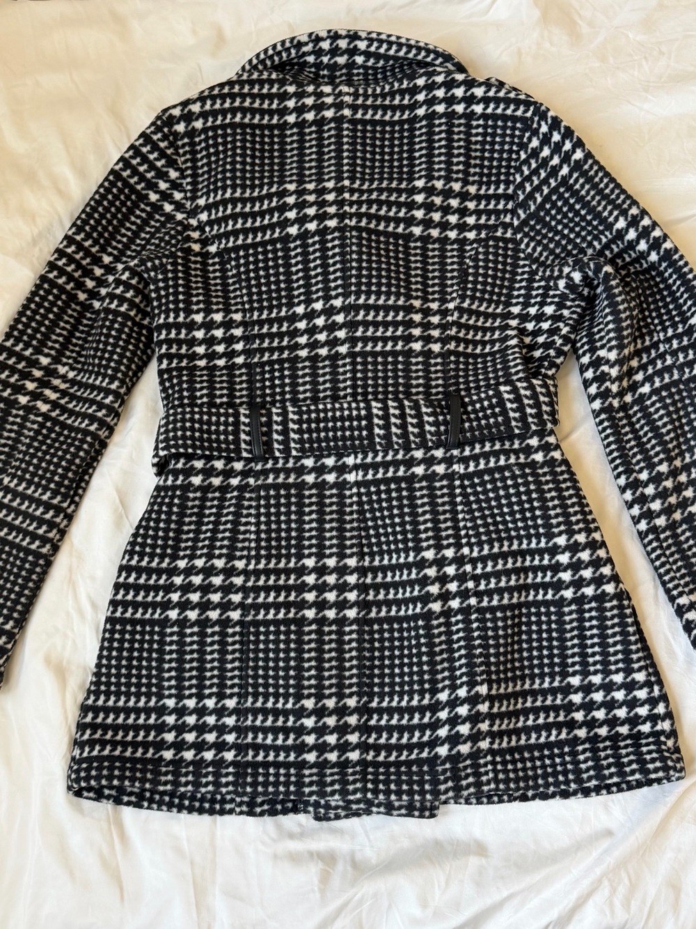 BCX Black & White Houndstooth Peacoat with Waist Tie - Picture 7 of 7